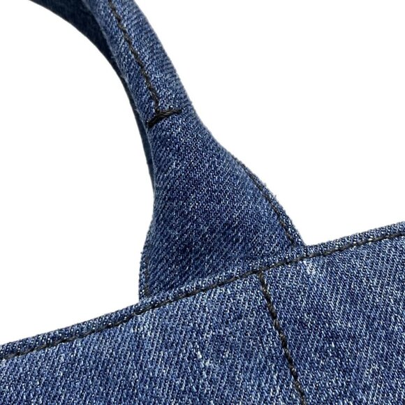 Auth PRADA Canapa - Blue Black Denim Tote Bag - Picture 9 of 15